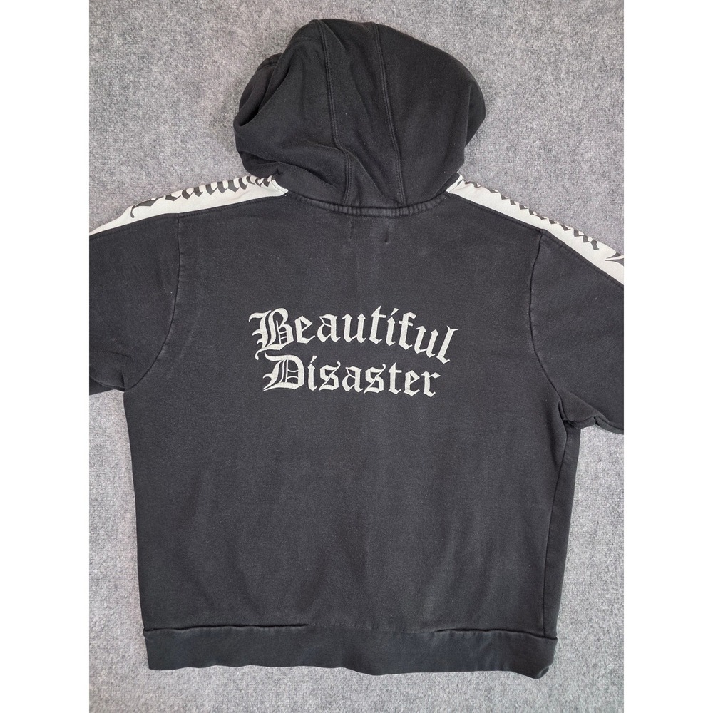 Beautiful‎ Disaster Zip Hoodie Womens 2XL Black Gothic Logo Tape BD-Track Hoodie